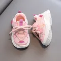 Fashionable pink breathable mesh toddler sneakers with white non-slip thick sole - Inner Length 14.5cm-Size 21 / Pink