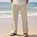 Men's loose beige linen pants with drawstring waist on a sunny tropical beach - S / Bottom (CFT-7) / Khaki