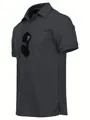 Side view of breathable quick-dry polo shirt in dark grey with sunglasses detail - M / Tops / Dark Gray