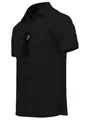 Detail view of a black quick-dry polo shirt with sunglasses in the placket. - M / Tops / Black
