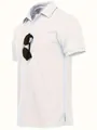 Side view of a premium white quick-dry breathable Polo shirt with hanging sunglasses. - M / Tops / White