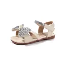 Sandales élégantes crème pour filles avec nœud en strass et bout carré souple pour l'été - Blanc Cassé