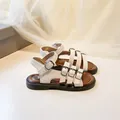 Stylish white girl's gladiator sandals with multi-buckle straps and brown soles. - Size 23/Inner Length 14.8cm / Off White