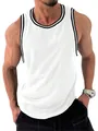 Men's athletic muscle fitness tank top in white with black striped ribbing detail - S / Tops / White