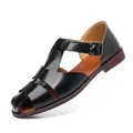 Handgefertigte schwarze Herren-Römersandalen aus Leder mit geschlossener Zehenpartie und Schnalle - 38 / Schwarz