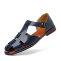 Handgefertigte dunkelblaue römische Ledersandalen für Herren mit verstellbarer Metallschnalle - 38 / Dunkelblau