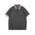 Stylish men's breathable dark grey short sleeve Polo shirt with plaid collar and cuffs detail - S / Tops / Gray
