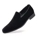 Mocassini da uomo in velluto nero, eleganti scarpe slip-on con suola in gomma resistente - 39 / Nero