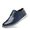 Elegante dunkelblaue Brogue Derby-Lederschuhe für Herren mit Wingtip-Detail - 40 / Blau