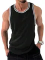 Men's slim fit black athletic muscle tank top with white contrast piping for fitness training - S / Tops / Black