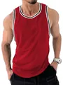 Camiseta de tirantes deportiva roja ajustada para hombre con ribetes a rayas para gym - Rojo