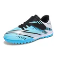Blaue und schwarze Kinder-Fußballschuhe für Kunstrasen mit Klettverschluss und Karomuster - 31 / Sternenblau