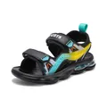 Boys black athletic sport sandals with teal and yellow accents and air cushion sole - 32 / Black Lake Blue