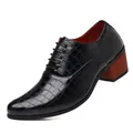 Scarpa da uomo in pelle con motivo a coccodrillo, tacco alto grosso e lacci - 38 / Scarpe in Pelle British Quadretti Tacco Alto (8600) / Nero