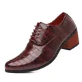 Elegante scarpa Oxford bordeaux con stampa coccodrillo e tacco alto a blocco per uomo - 38 / Scarpe in Pelle British Quadretti Tacco Alto (8600) / Rosso