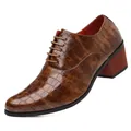 Scarpe Oxford da uomo marroni con tacco a blocco e motivo a coccodrillo per cerimonie eleganti - 38 / Scarpe in Pelle British Quadretti Tacco Alto (8600) / Caffè