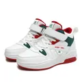 Baskets montantes blanches pour enfants avec des accents rouges, verts et velcro - Blanc Vert