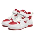 Baskets montantes rouge et blanc pour enfants avec bandes velcro et lacets - Blanc Rouge