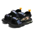 Boys' blue and black sporty beach sandals with air cushion sole and open toe. - 32 / Black & Royal Blue