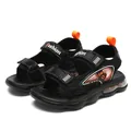Boys' athletic black and orange sandals with cushioned sole and adjustable straps - 32 / Black Orange Floral