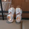 Silver metallic woven closed-toe girls sandals with breathable design and soft soles - Silver / Size 23 Inner Length 14cm