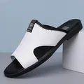 Classic men's white beach sandals with breathable non-slip sole and black trim design - 38 / White