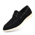 Stilvolle schwarze Wildleder-Loafer für Herren mit weißer Sohle und Slip-on-Design - 39 / Schwarz