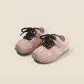 Zapatos rosas para primeros pasos de bebés con cordones marrones y suela antideslizante - Rosa