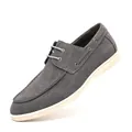 Elegante graue Slipper für Herren aus Wildleder mit klassischer Schnürung und weißer Sohle - 39 / Grau