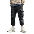 Men's black cargo joggers with multi-pockets for streetwear and outdoor activities - S / Bottoms / Black