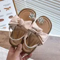 Charming pink girls' princess sandals featuring a large bow and sparkly rhinestone flower - Size 26 (Inner Length 16.4cm) / Pink