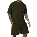 Detail von olivgrünem Herren-T-Shirt mit Rundhalsausschnitt und Jacquard-Struktur - Armeegrün