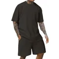 Detail of men's dark grey t-shirt with vertical jacquard knit texture and relaxed fit - S / Tops / Dark Gray
