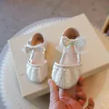 Sparkling white girl's princess sandals with elegant rhinestone bow and pearl details - Size 23 Inner Length 14.5cm / Silver