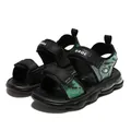 Boys' sporty beach sandals with green accents and soft soles, perfect for summer wear. - 32 / Black Green