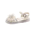 Elegante weiße Prinzessin Sandalen für Mädchen mit Kristallblume und Perlenriemen - Größe 23-25 / 3er Pack / Gebrochenes Weiß