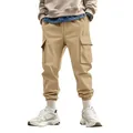 Men's khaki outdoor cargo pants with multi-pockets and a stylish jogger cuff finish - S / Bottoms / Khaki