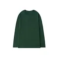 Detailed front view of a dark green long-sleeved cotton T-shirt with a classic crew neck - S / Tops / Green