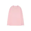 Detailed front view of a plain pink long-sleeved cotton crew neck T-shirt for unisex wear - S / Tops / Pink