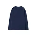 Front view of a plain navy blue 100% cotton long-sleeved T-shirt with a round neck - S / Tops / Navy Blue