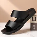 Sandalias de hombre negras con doble tira texturizada para un look veraniego moderno - Negro