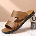 Chanclas clásicas marrones de dos correas para hombre con suela negra antideslizante - Amarillo