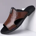 Sandali casual da uomo in pelle marrone con suole in gomma morbida antiscivolo - 45 / Marrone