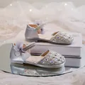 Girl's silver rhinestone hollow-out princess shoes with sparkly bow decoration for dancing - Size 23 (14.5CM) / Silver