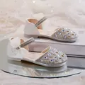 White girls' princess sandals with hollow rhinestones and elegant bow detail - Size 23 (Inner Length 14.5cm) / Off White