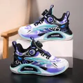 Boys' purple breathable mesh sneakers with a convenient mechanical rotating dial lace - 28 / Sporty Trendy Basketball Shoes (2188) / Starry Blue