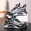 Stylish boys' breathable mesh sneakers with rotary dial lace system in black and white - 28 / Sporty Trendy Basketball Shoes (2188) / Black and White