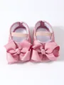 Detailansicht von rosa Babyschuhen für Mädchen mit großen dekorativen Schleifen - Softrosa (25301)