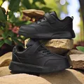 All-black children's leather sneakers with velcro strap on natural stones. - 27 / Leather Style / Black