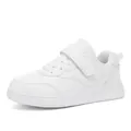 All-white breathable children's sneakers with Velcro strap for sports and school - 27 / Faux Leather Style / White